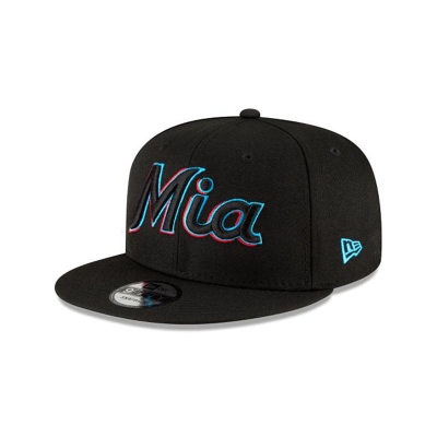 Black Miami Marlins Hat - New Era MLB Ligature 9FIFTY Snapback Caps USA9176240